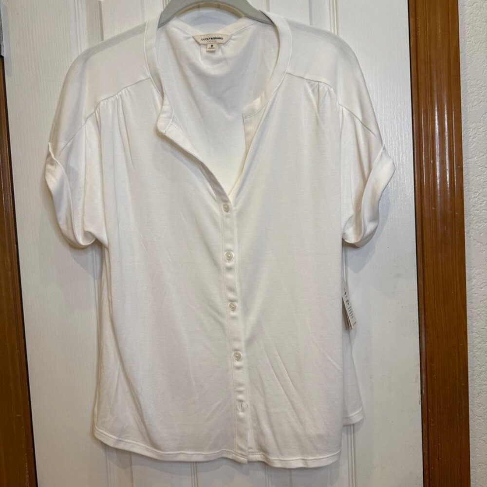 Lucky Brand White Sandwashed Button Up Shirt, size M - NWT!!